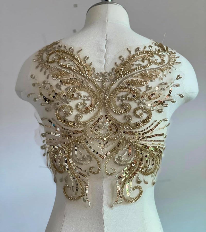JRYYR Sequin Applique, Gold Appliques, DIY Accessories Applique Patch, Beaded Appliques for Dresses, Dancewear, Evening Gowns, Apparel and More. (Gold) - Image 3